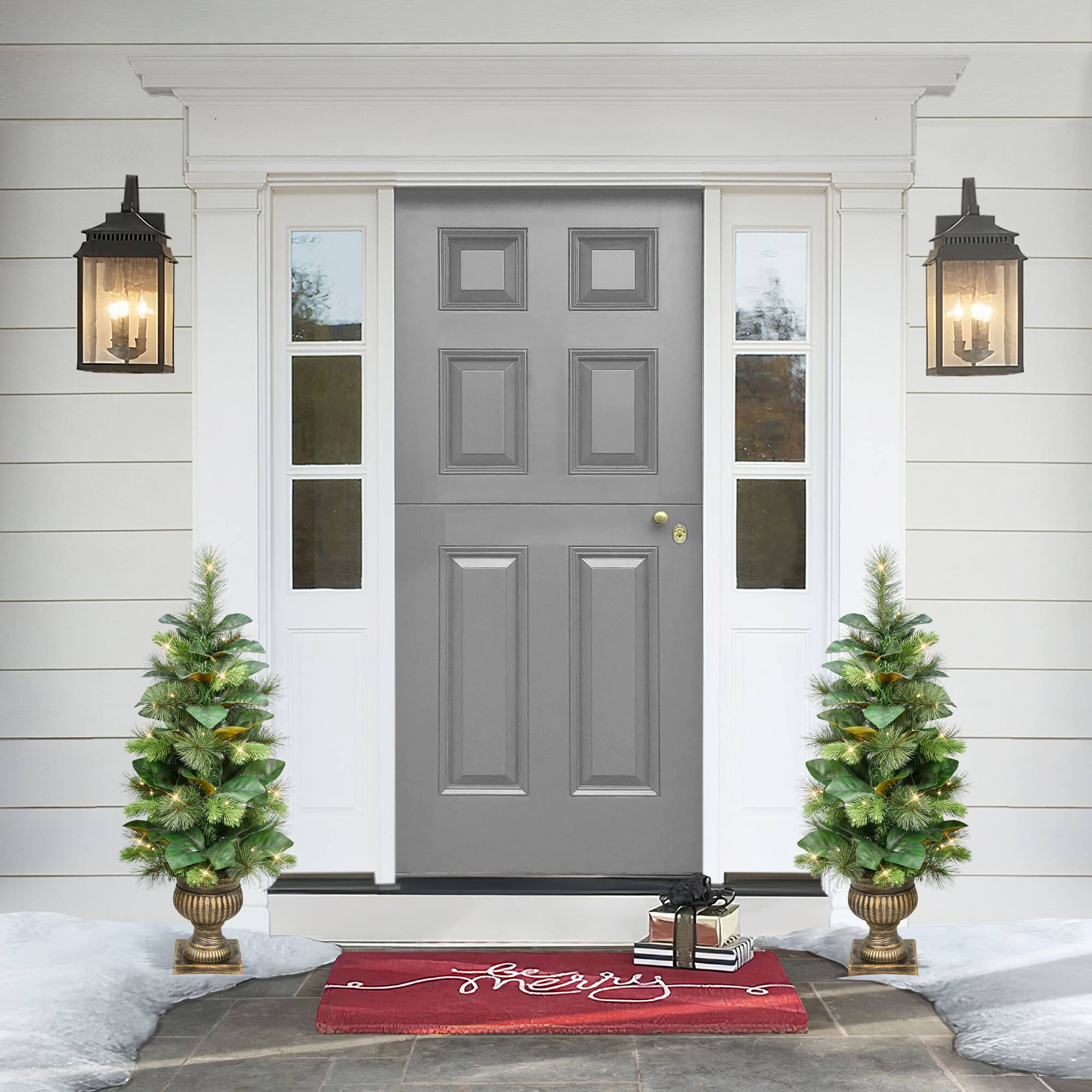 3ft. Pre-Lit Magnolia Leaf Artificial Potted Christmas Tree, Warm White LED Lights